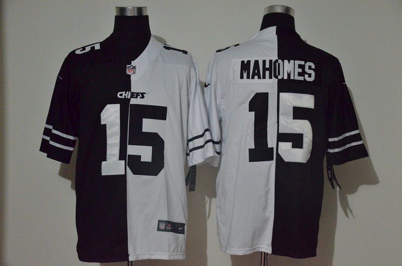 Men Kansas City Chiefs 15 Mahomes Black white Half version 2020 Nike NFL Jerseys